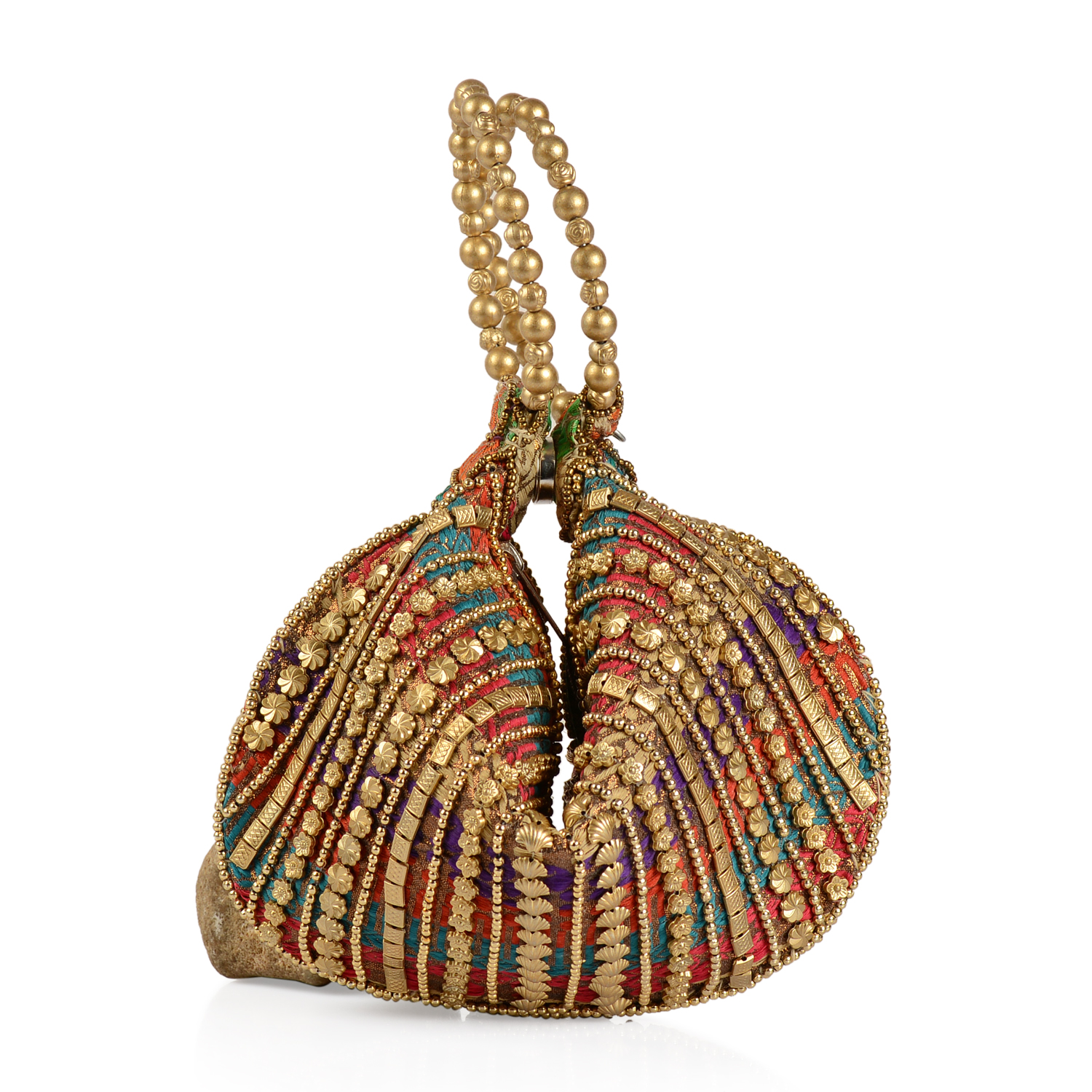 Handcrafted Multi Color Satin Pearl Acrylic Beads Potli Bag