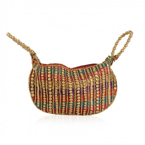 Handcrafted Multi Color Satin Pearl Acrylic Beads Potli Bag