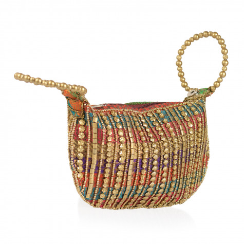 Handcrafted Multi Color Satin Pearl Acrylic Beads Potli Bag