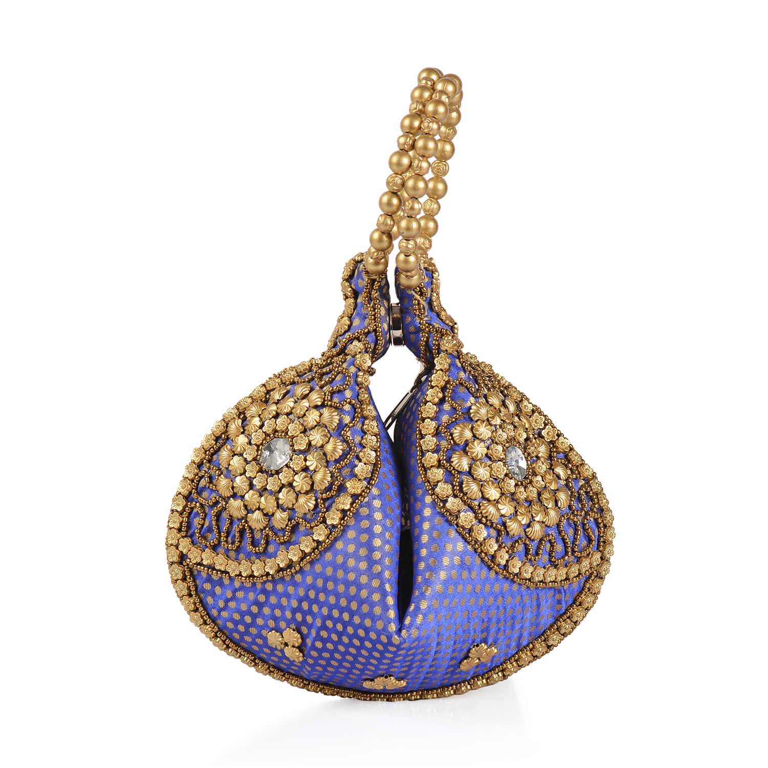 Handacrafted Purple with Golden Satin Pearl Acrylic Beads Potli Bag