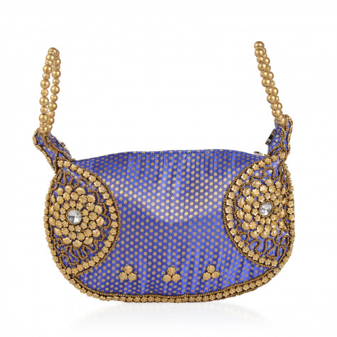 Handacrafted Purple with Golden Satin Pearl Acrylic Beads Potli Bag