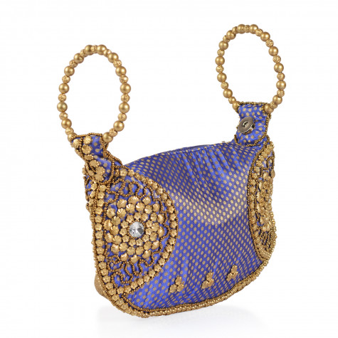 Handacrafted Purple with Golden Satin Pearl Acrylic Beads Potli Bag