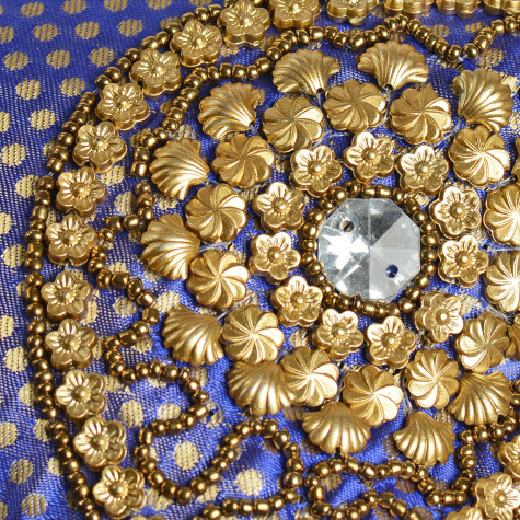 Handacrafted Purple with Golden Satin Pearl Acrylic Beads Potli Bag