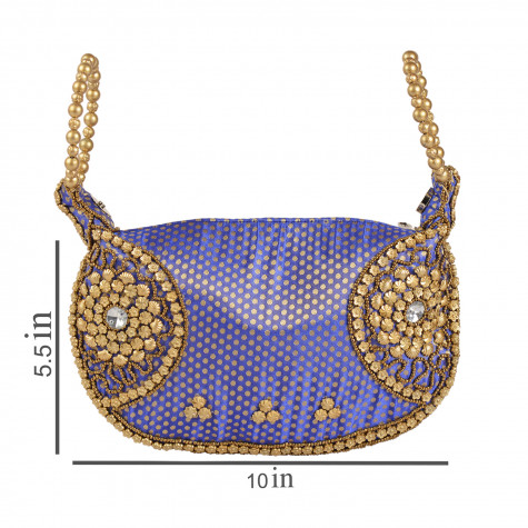 Handacrafted Purple with Golden Satin Pearl Acrylic Beads Potli Bag