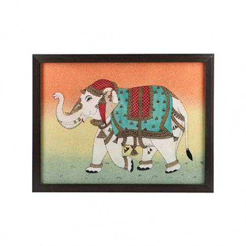 Handcrafted Gemstones Trunk Up Elephant Wall Hanging Painting