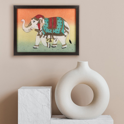 Handcrafted Gemstones Trunk Up Elephant Wall Hanging Painting