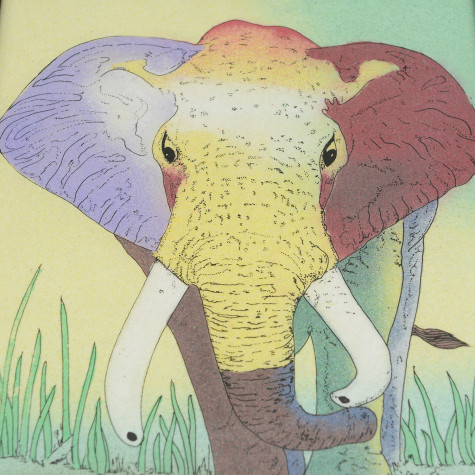 Handcrafted Gemstones Trunk Down Elephant Wall Hanging Painting