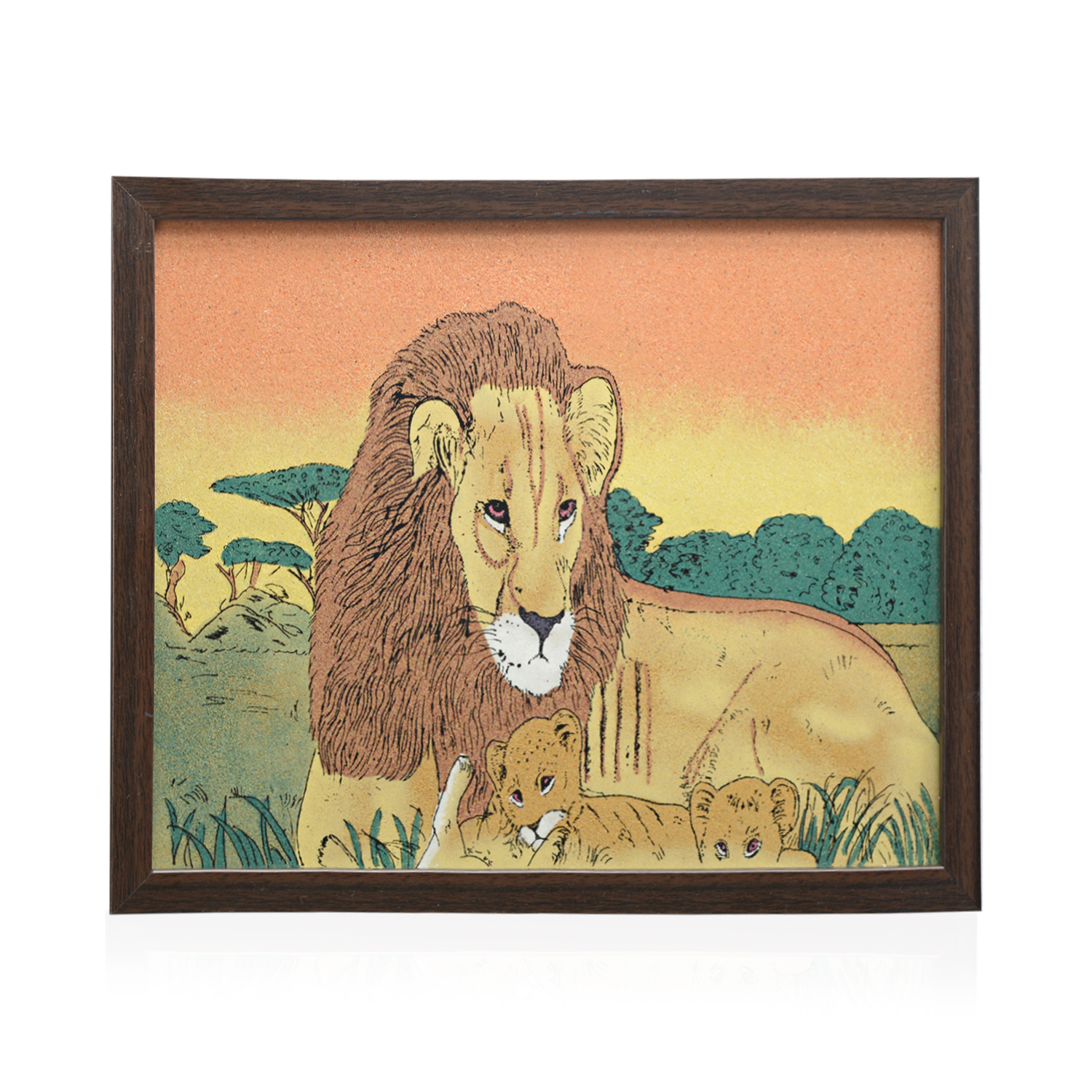 Handcrafted Gemstones Lion and cub Wall Hanging Painting