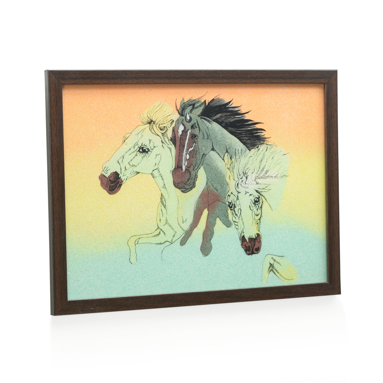 Handcrafted Gemstones Three Running Horses Wall Hanging Painting