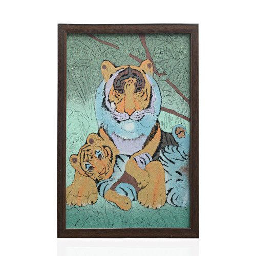 Handcrafted Gemstones Tiger and Cub Wall Hanging Painting