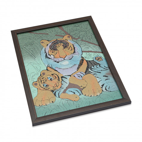 Handcrafted Gemstones Tiger and Cub Wall Hanging Painting
