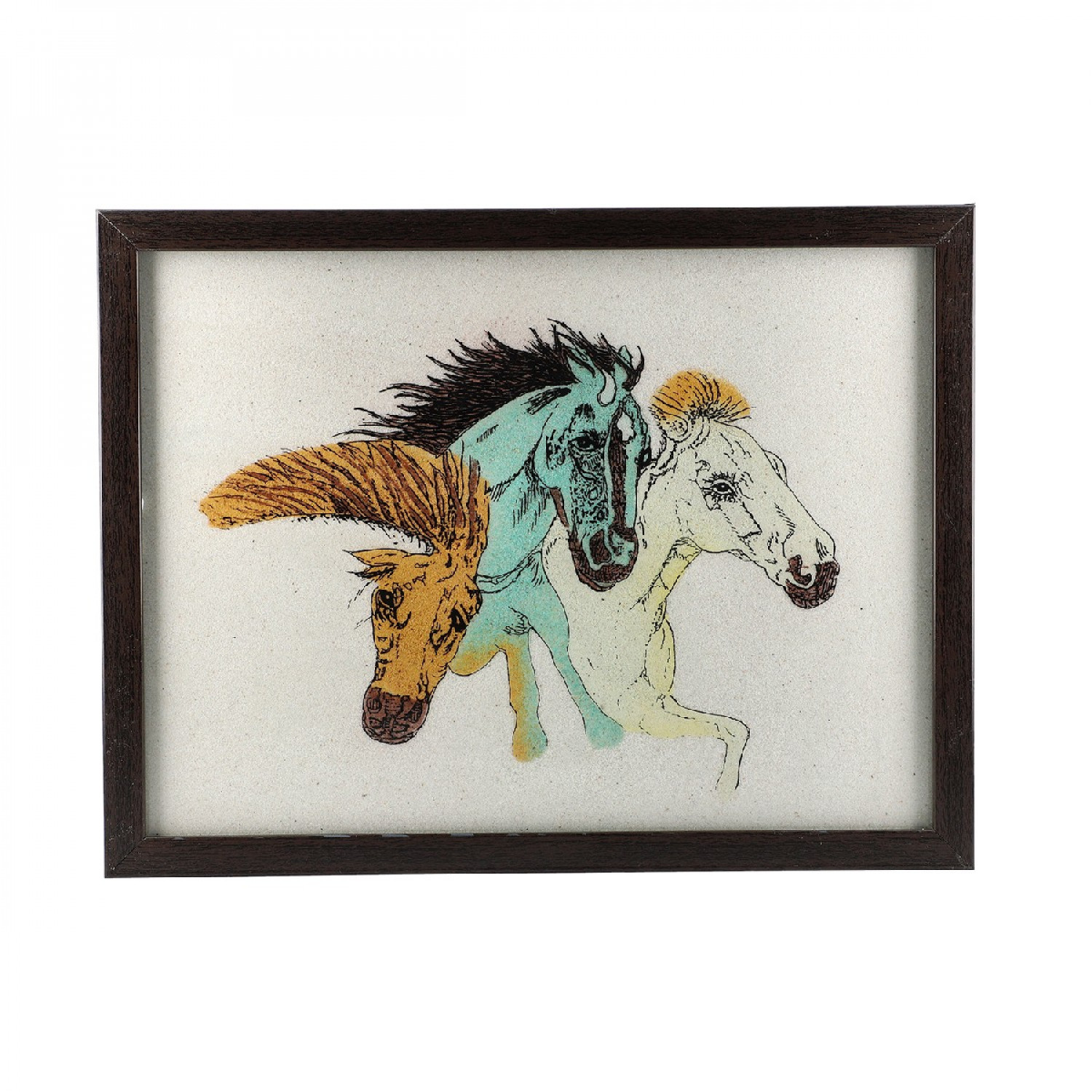 Handcrafted Gemstones Three Running Horses Wall Hanging Painting