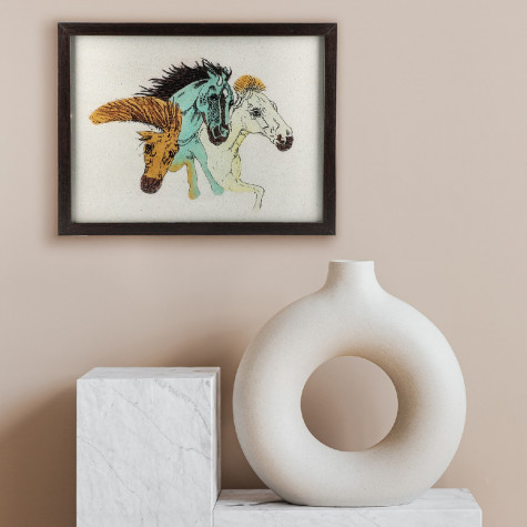 Handcrafted Gemstones Three Running Horses Wall Hanging Painting