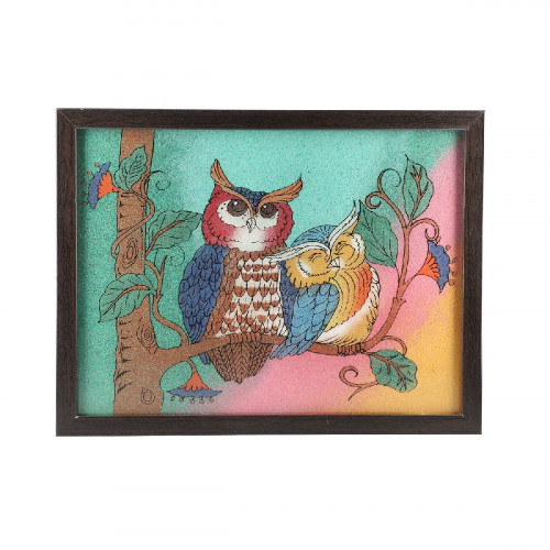 Handcrafted Gemstones Owl Family Wall Hanging Painting