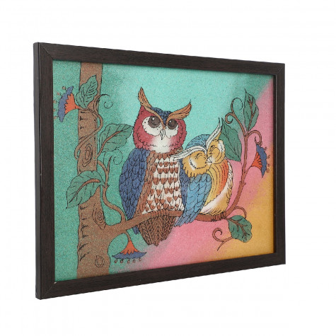 Handcrafted Gemstones Owl Family Wall Hanging Painting