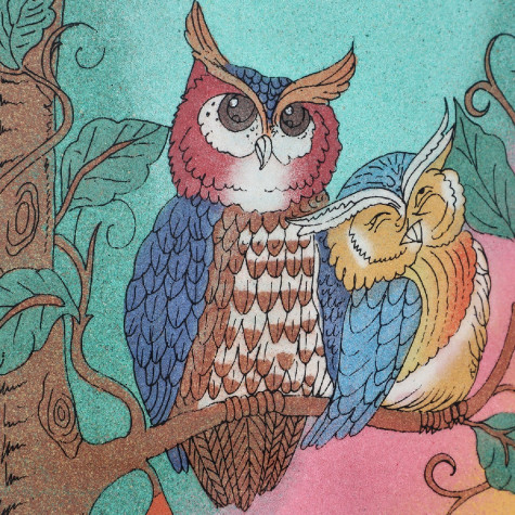 Handcrafted Gemstones Owl Family Wall Hanging Painting