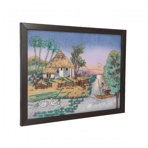 Handcrafted Gemstones Village Wall Hangiing  Painting