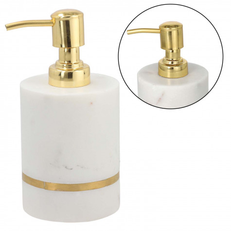 Marble with Brass Work Bathroom Accessory Set with Soap Dispenser, Toothbrush Holder, Soap Holder 