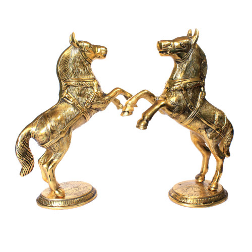 Aluminum Metal Jumping Horse Pair Golden Color