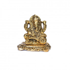 Aluminum Metal Book Ganesha Idol Golden Color