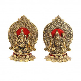 Aluminum Metal Laxmi Ganesha Idol Golden Color