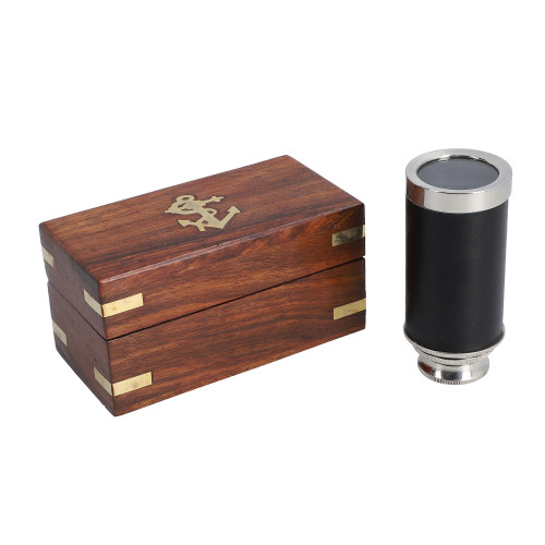 Nautical Telescope with Wooden Case Silver Polish