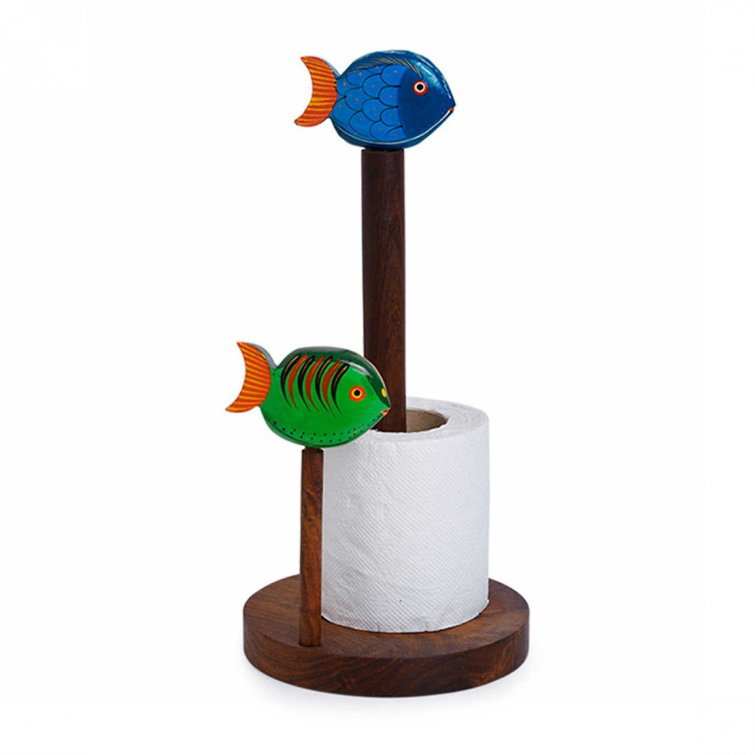 Wooden HandPainted Tissue Roll Holder Fish Design