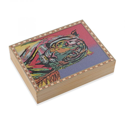 Pine Wood Gemstone Crushed Handcrafted Tiger Painting Storage Box