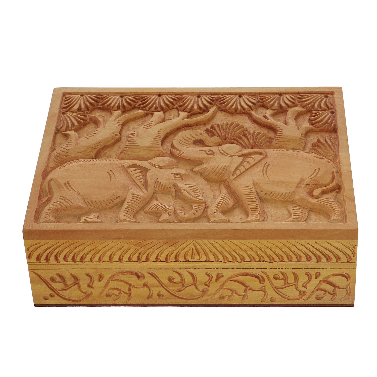 Haldu Wood Handcarved Elephant Top Design Storage Box