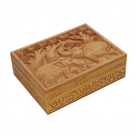 Haldu Wood Handcarved Elephant Top Design Storage Box