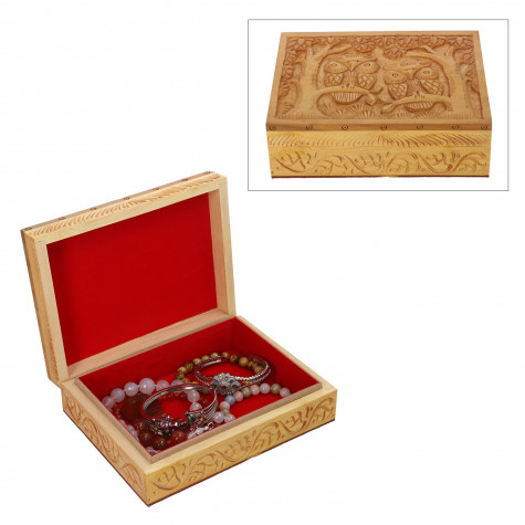 Haldu Wood Handcarved Owl Family Top Design Storage Box