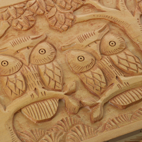 Haldu Wood Handcarved Owl Family Top Design Storage Box