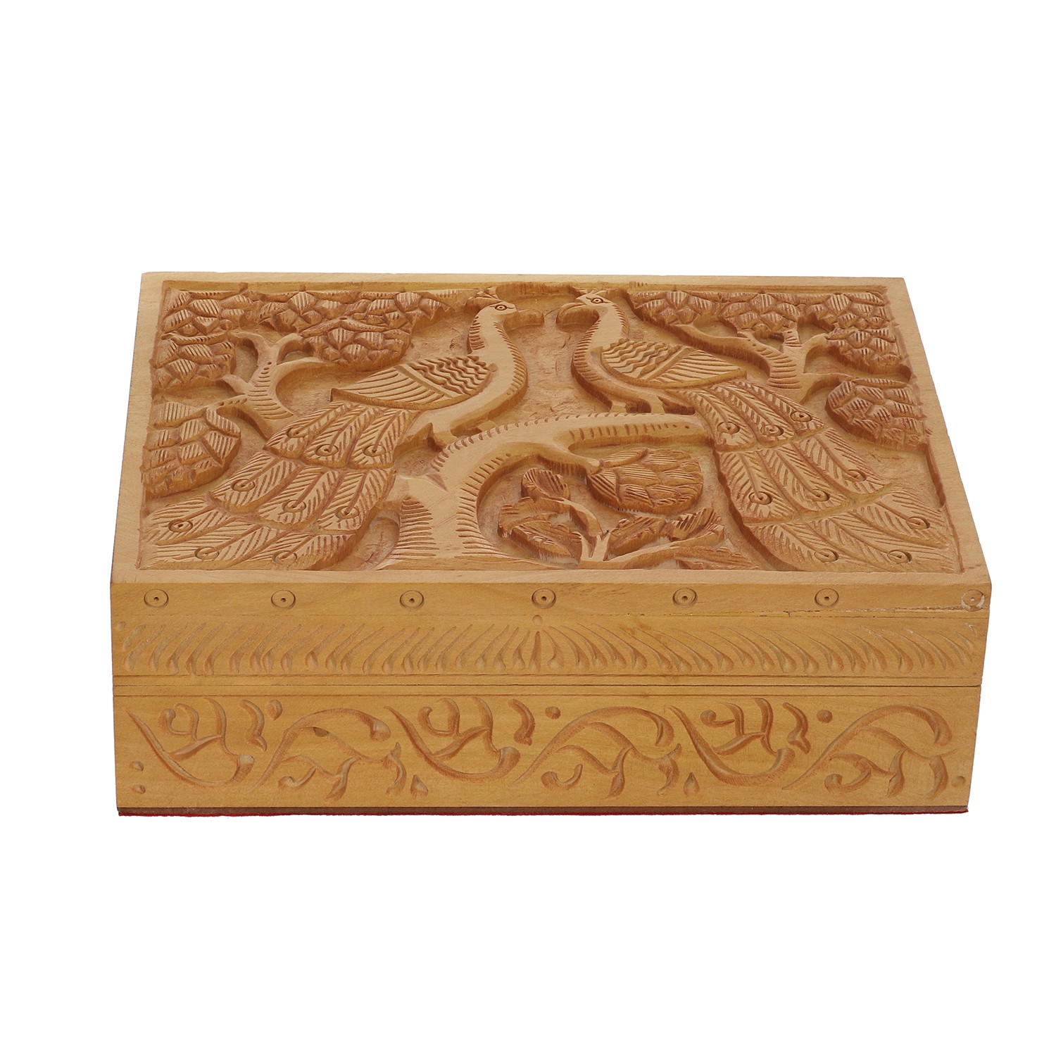 Haldu Wood Handcarved Peacock Top Design Storage Box