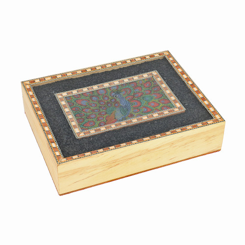 Pine Wood Gemstone Crushed Handcrafted Peacock Painting Jewellery Box