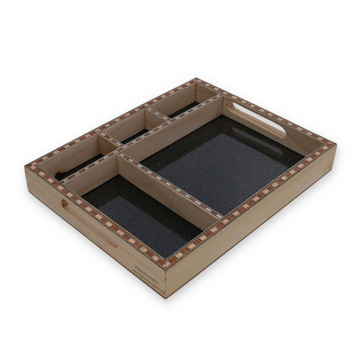 Pine Wood Gemstones Bed Side Table Organiser Tray with Inlay Border