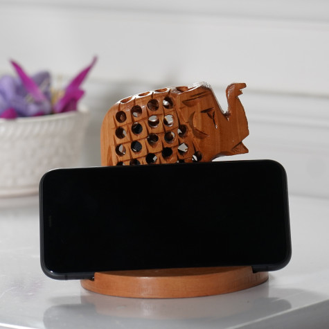 Haldu Wood Elephant Figurine Shungite Mix Mobile Stand