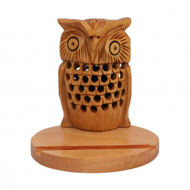 Haldu Wood Owl Figurine Shungite Mix Mobile Stand