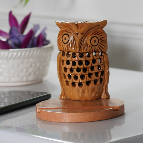 Haldu Wood Owl Figurine Shungite Mix Mobile Stand