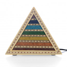Pine Wood Triangle Shape Seven Chakra Gemstones Table Lamp with Inlay Border