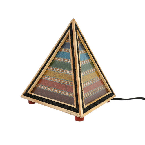 Pine Wood Triangle Shape Seven Chakra Gemstones Table Lamp with Shungite Border