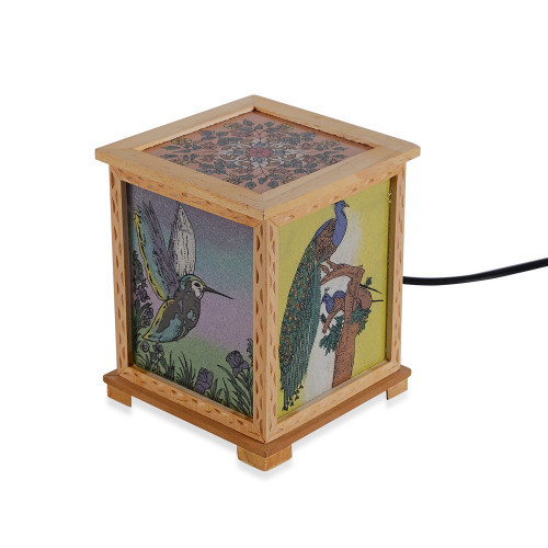 Pine Wood Gemstones Painting Table Lamp with Engraving Border