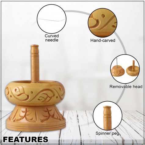 Haldu Wood Hand Carved Bead Spinner with Needle