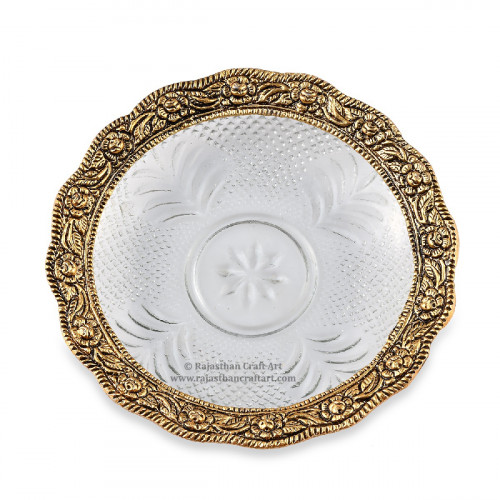 Aluminum Metal Glass Feng Shui Tortoise Plate Golden Color